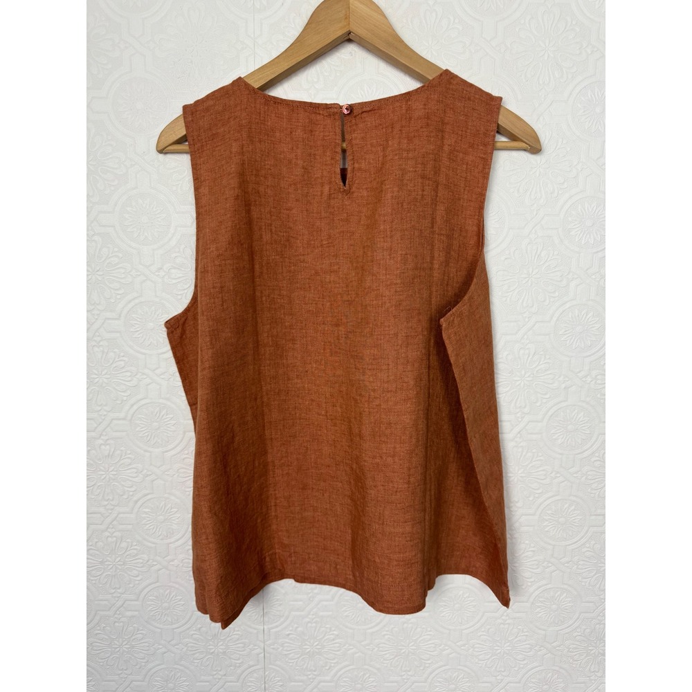 Eileen Fisher Organic Linen Shell Top Round Neck Keyhole Back Terracotta Large - Picture 8 of 8